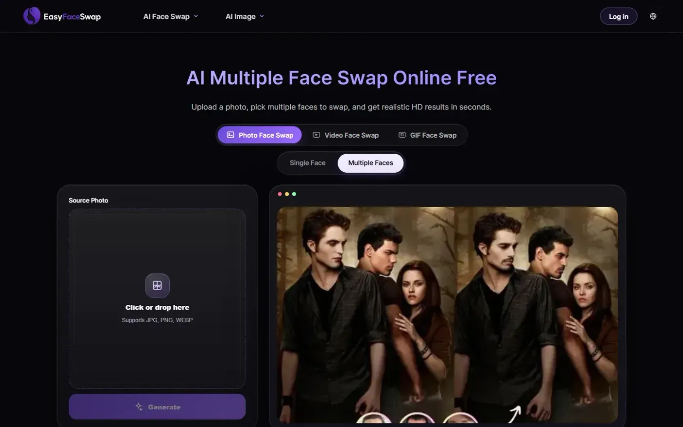 Easyfaceswap — Multiple face swap page
