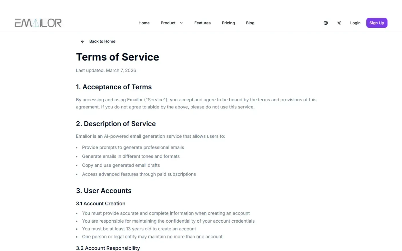Aiemailgenerate — Terms page