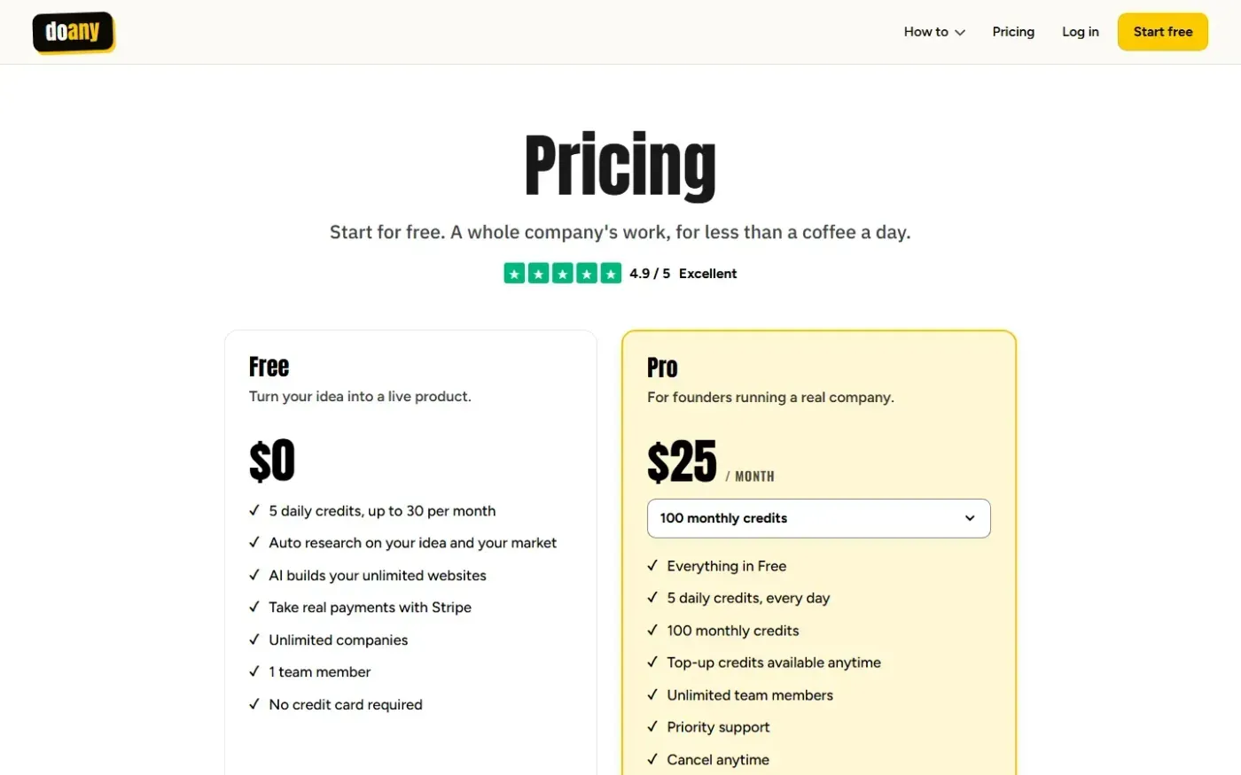 Doany — Pricing page