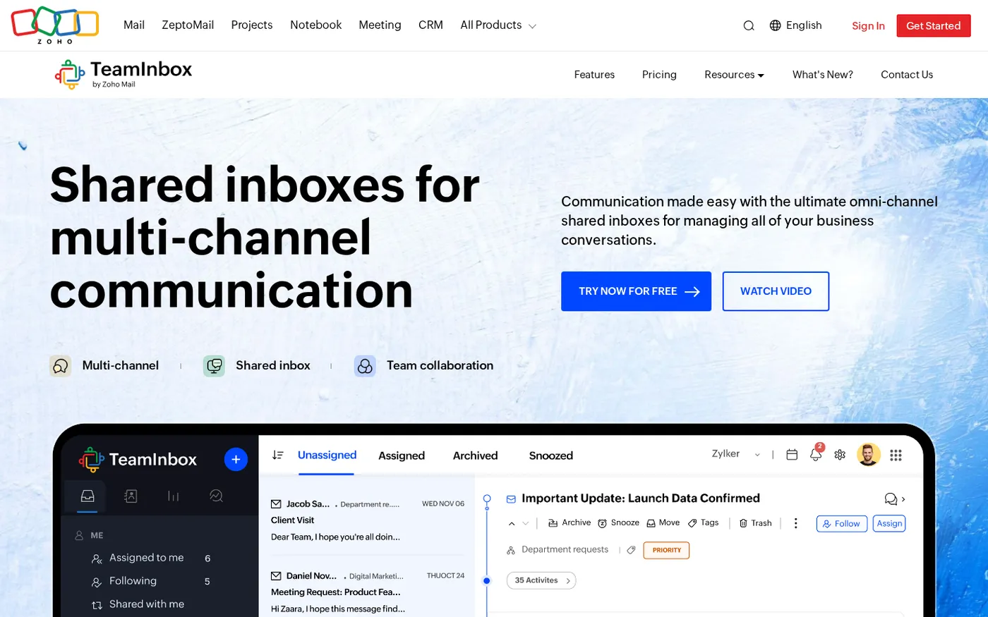 Zoho Cliq 7.0 — Uninterrupted work — Teaminbox page