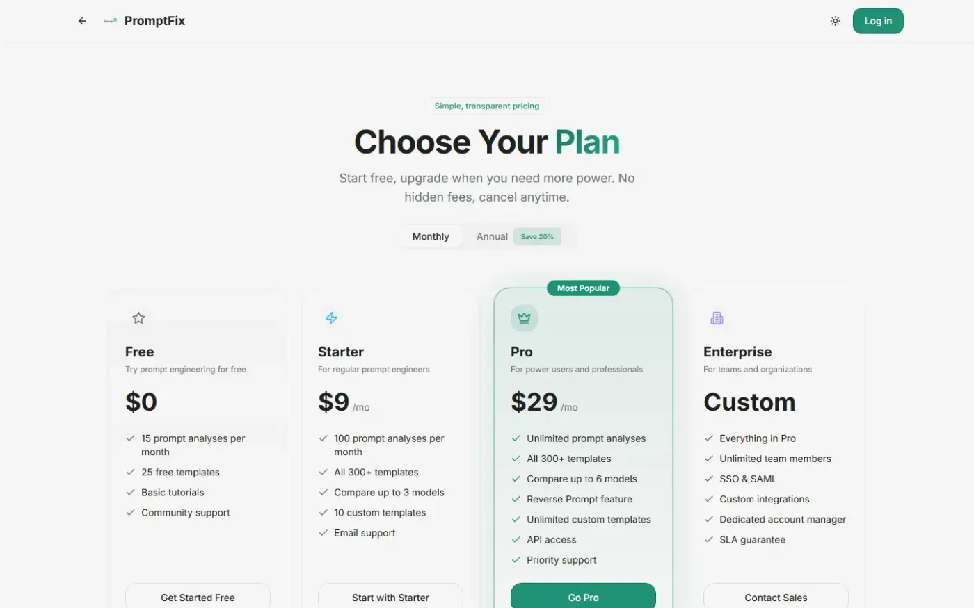 Promptfix — Pricing page