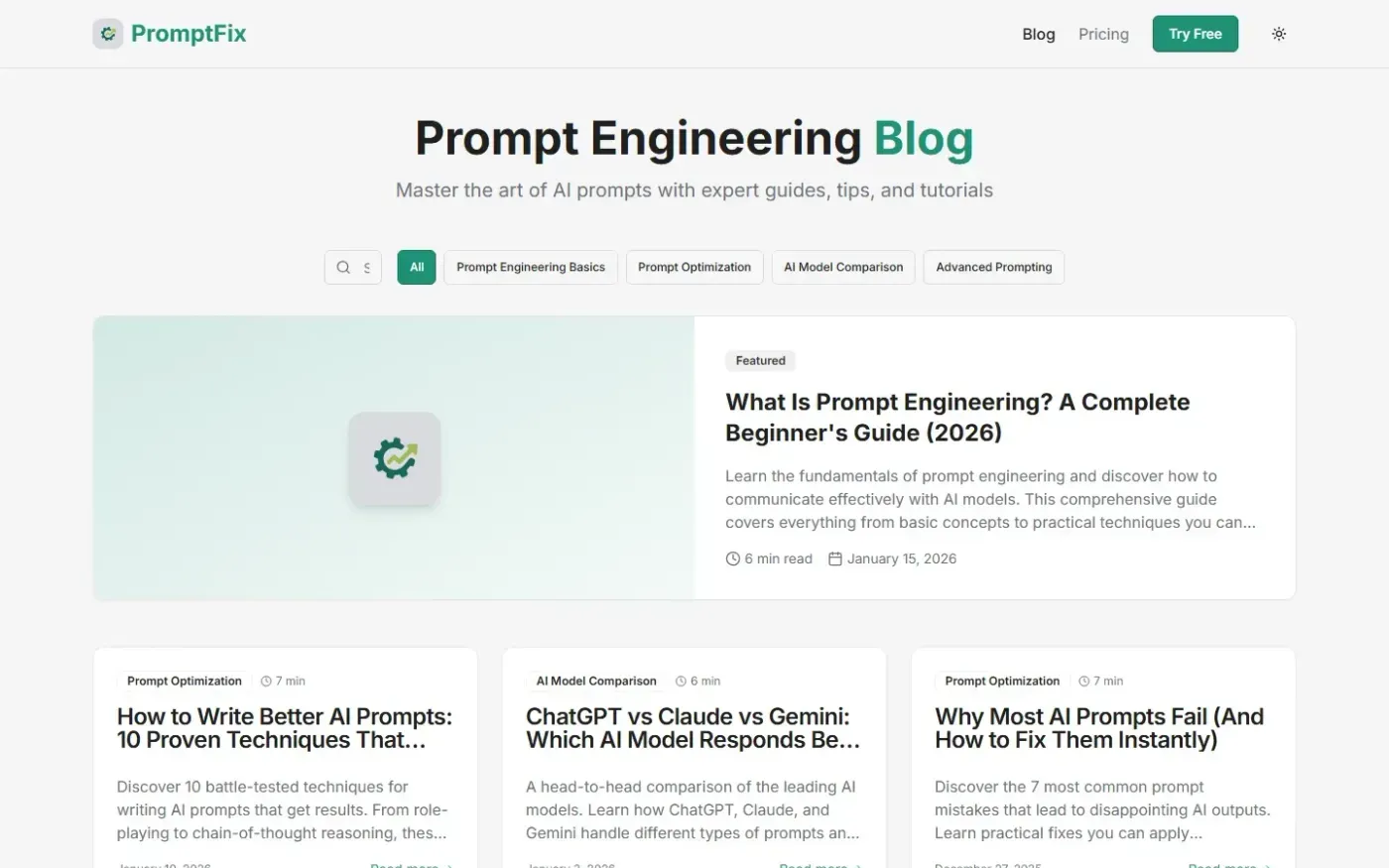 Promptfix — Blog page