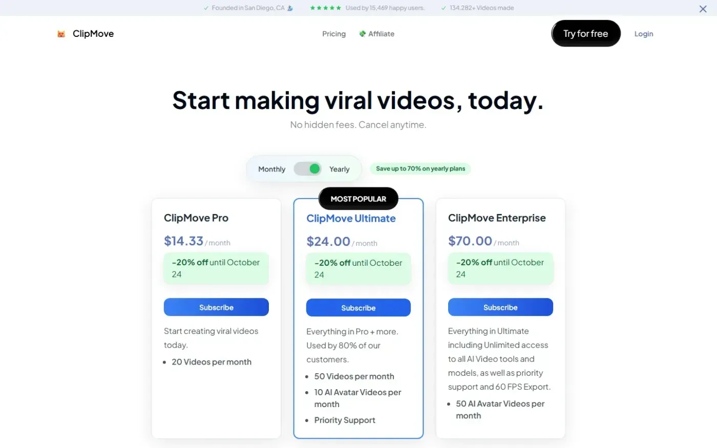 Clipmove — Pricing page