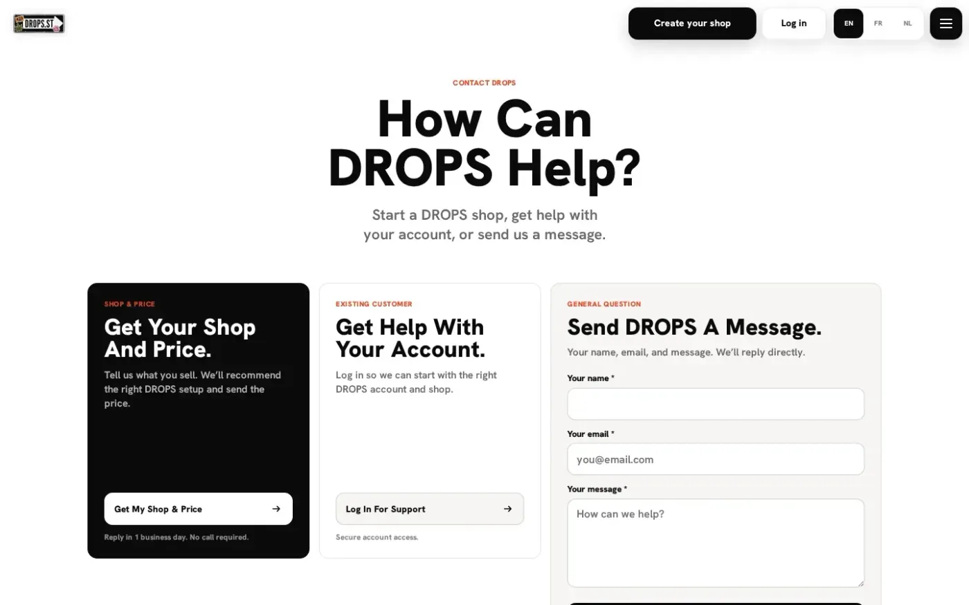 Drops — Contact page