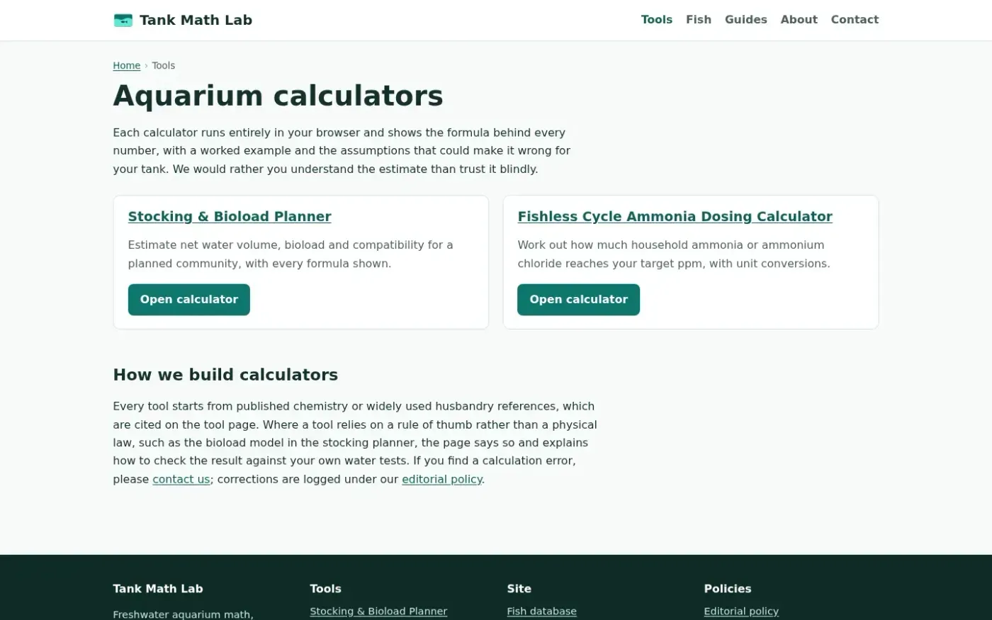 Tankmathlab — Tools page