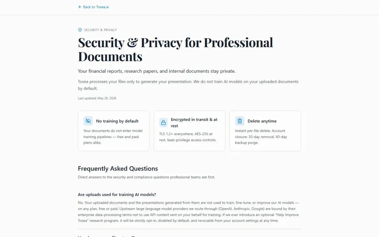 Tosea — Security page