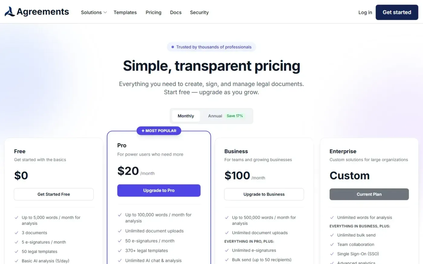 Legaliser — Pricing page