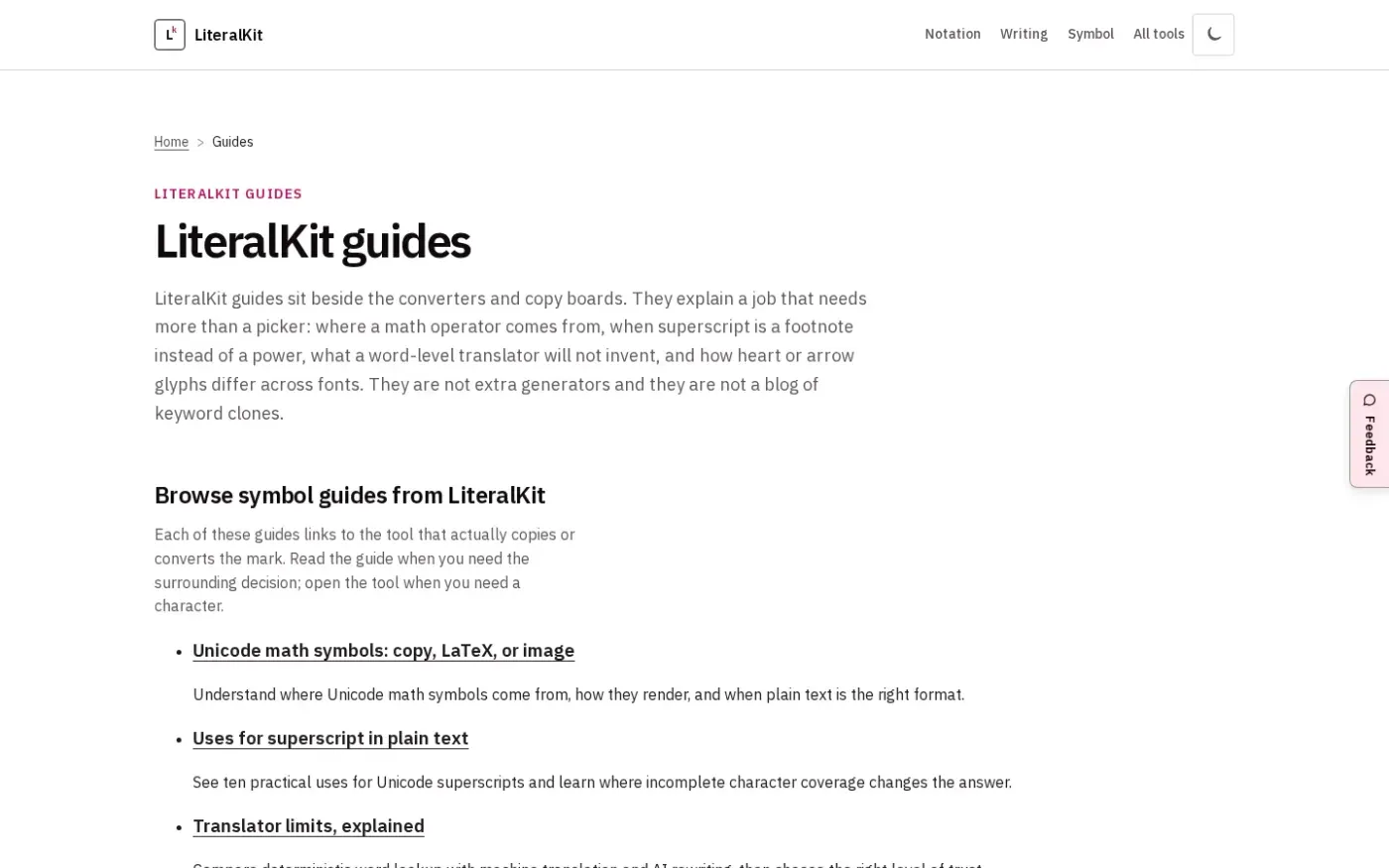 Literalkit — Guides page