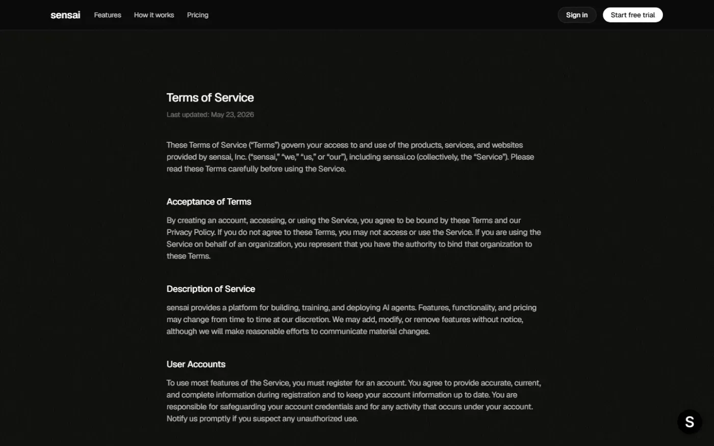 Sensai — Terms page