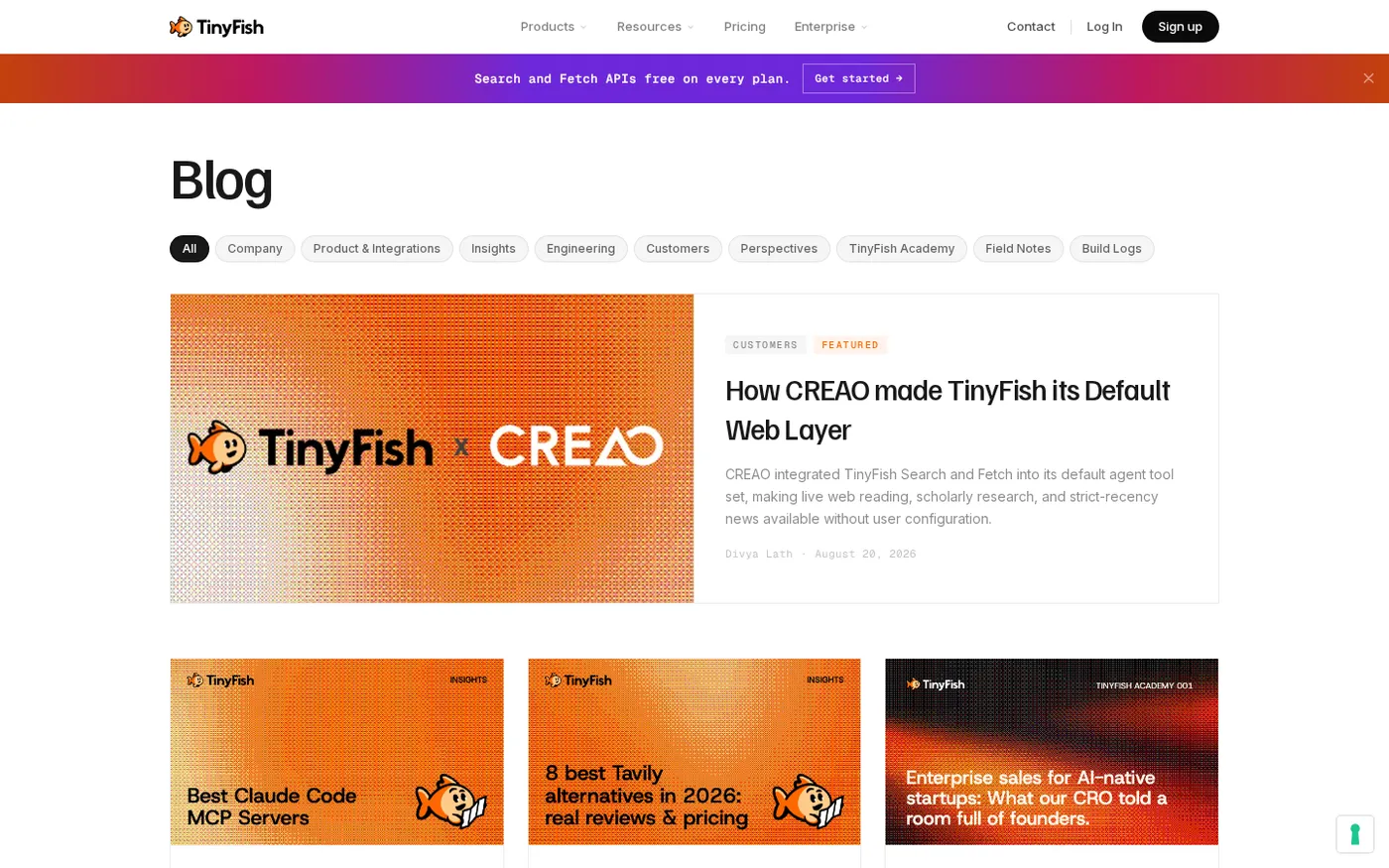 TinyFish — The web operating layer for AI agents — Blog page