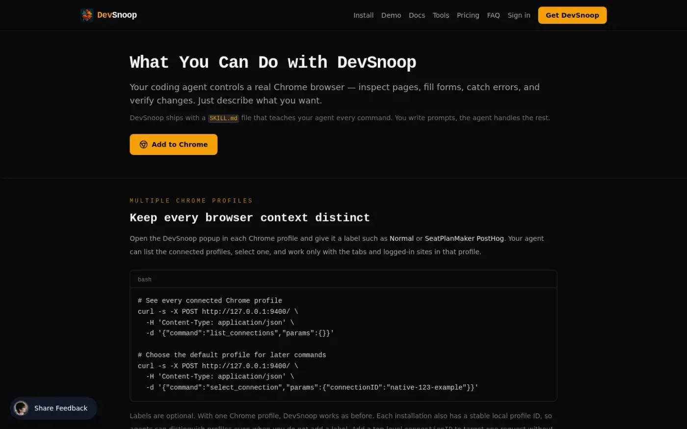 Devsnoop — Docs page