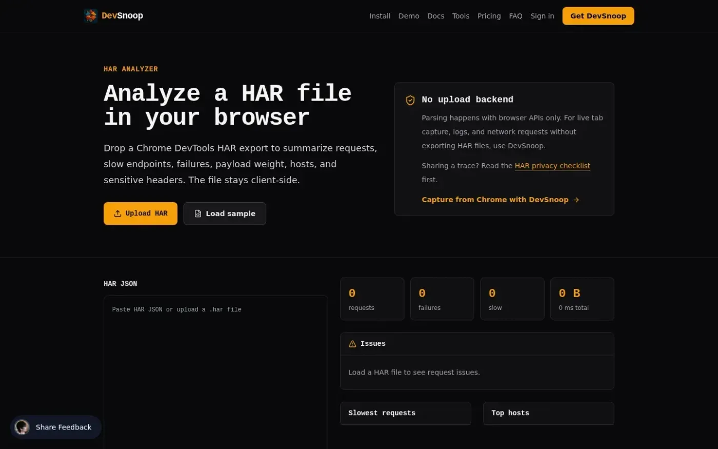 Devsnoop — Tools page
