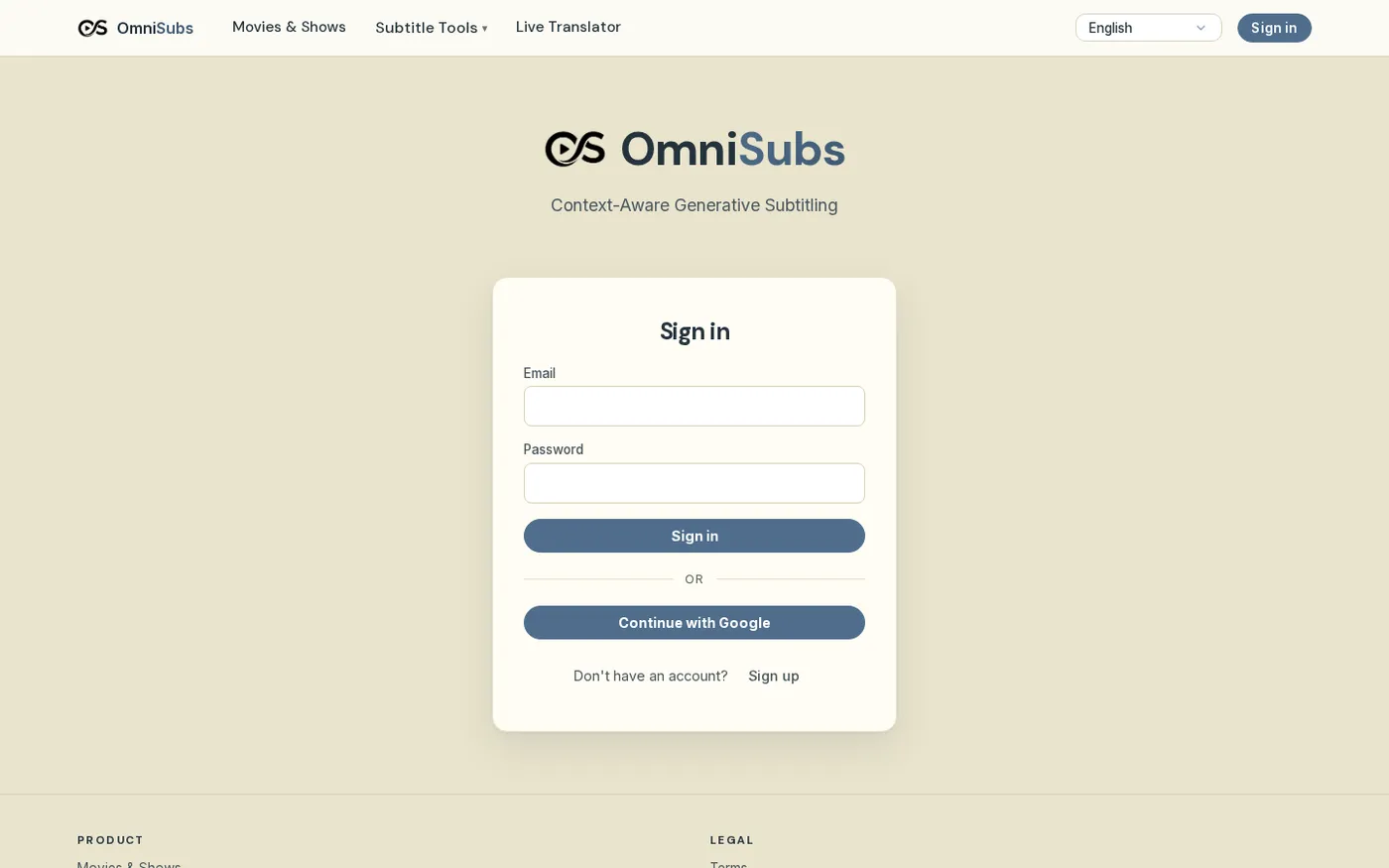 Omnisubs — Login page