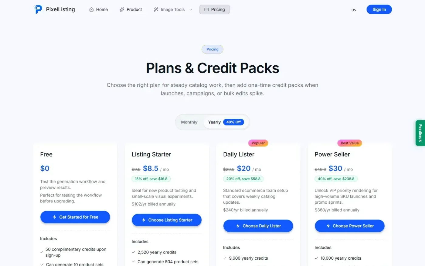 Pixellisting — Pricing page