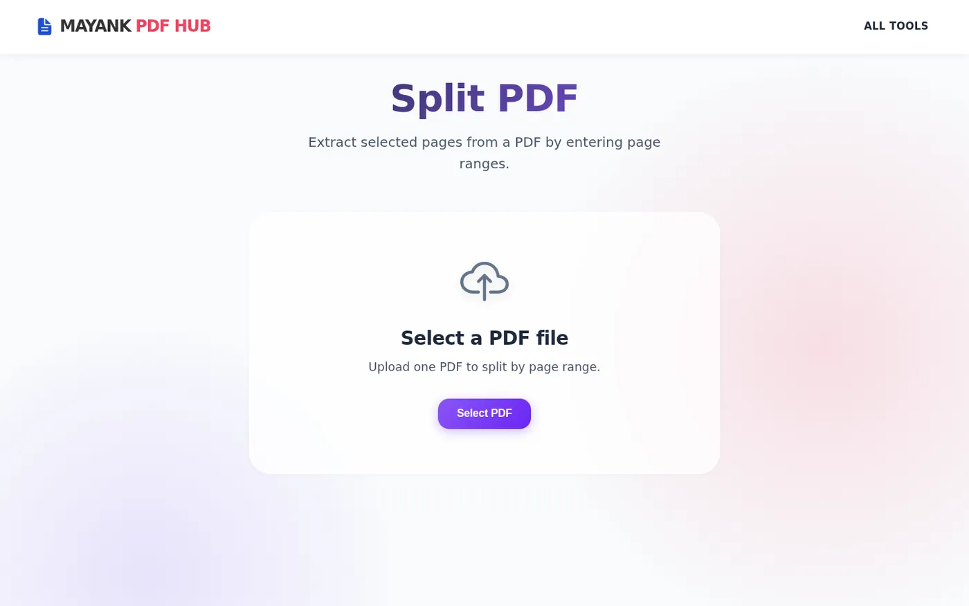 Mayank PDF Hub — All-in-One PDF Editor Tools for Everyone — Pages page