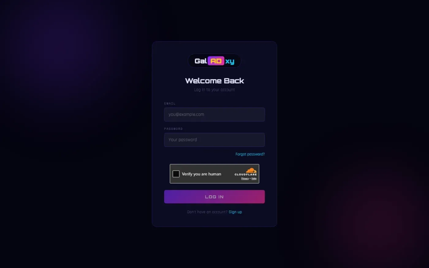 Galadxy — Login page