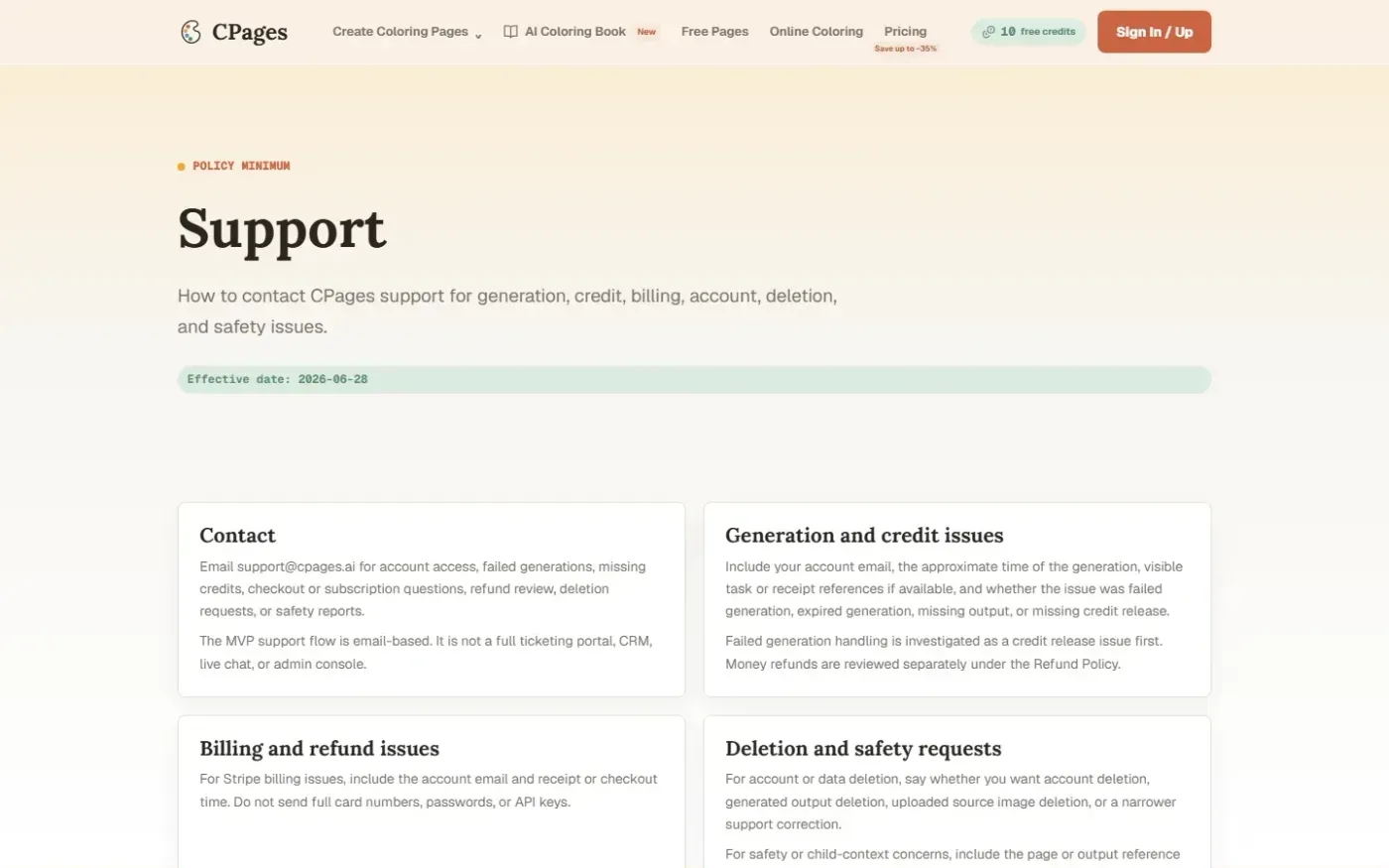 Cpages — Support page