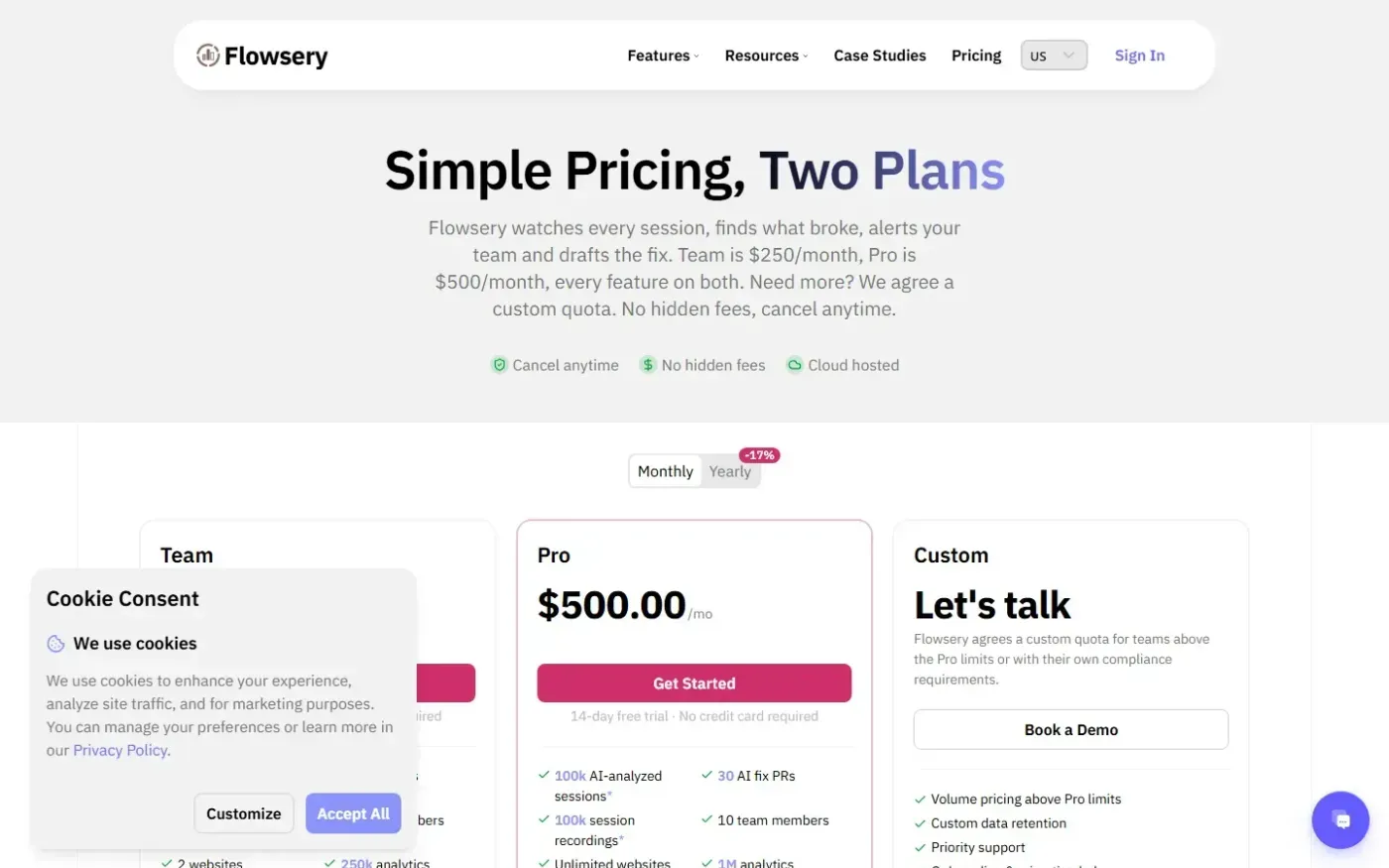 Flowsery — Pricing page
