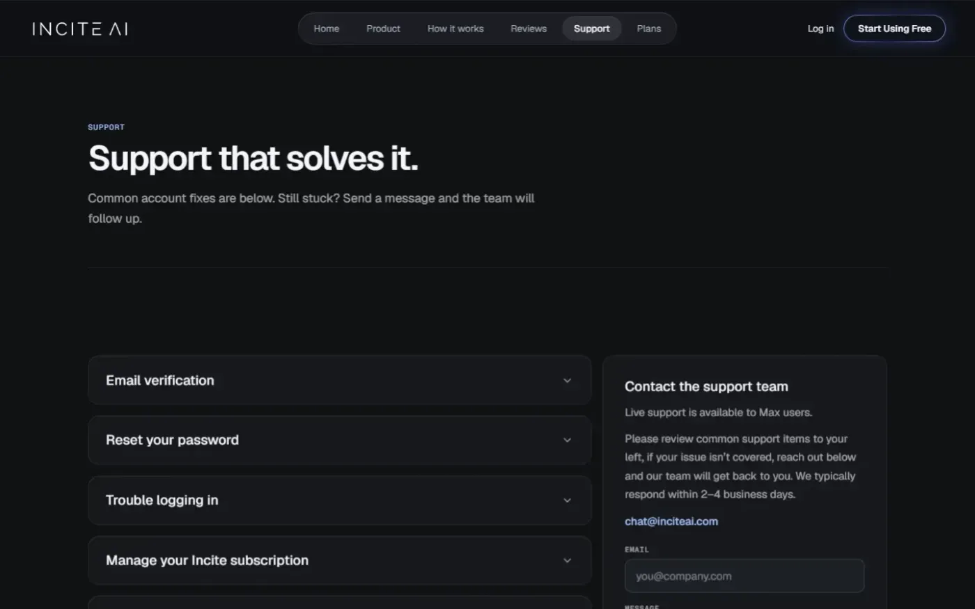 Inciteai — Support page