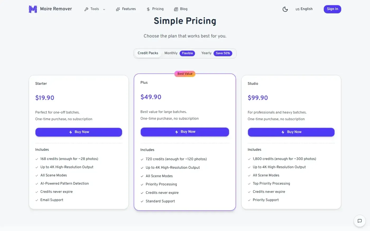 Moireremoval — Pricing page
