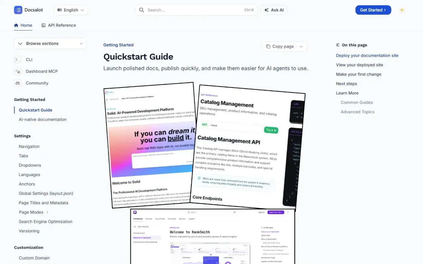 DocsAlot CLI — Let Claude or Codex create and maintain good looking docs — Quickstart page