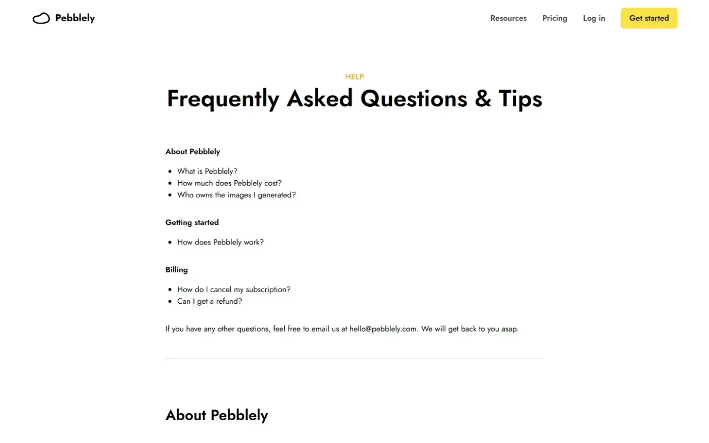 Pebblely — Faq page