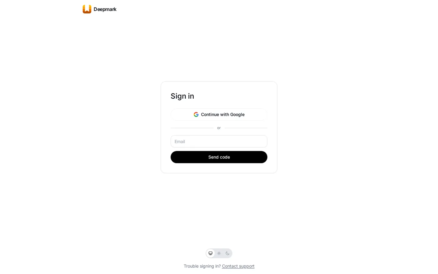 Deepmark — Search your bookmarks by what's inside them, not the title — Login page