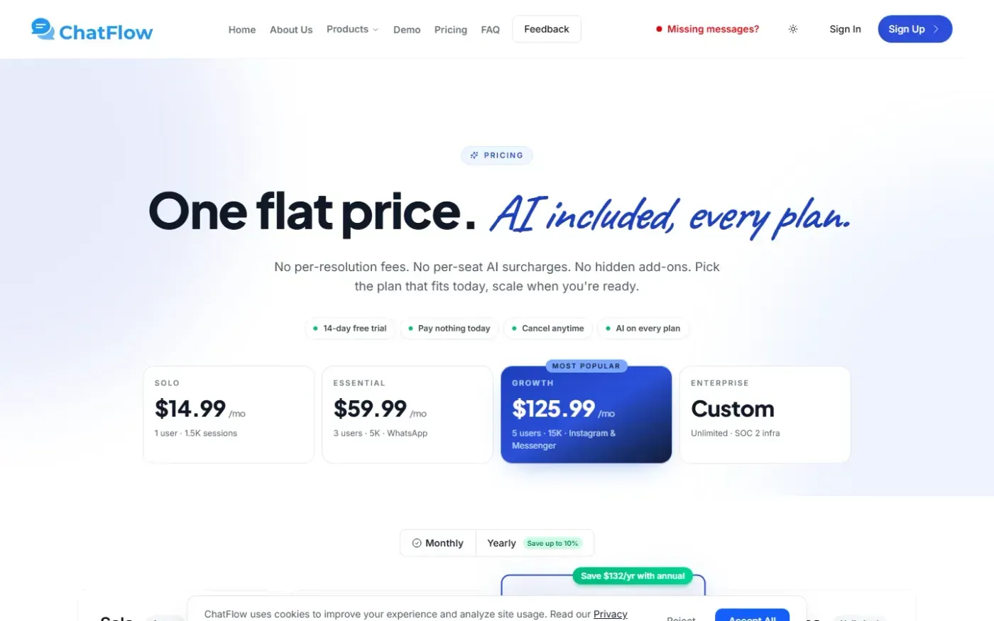 Chat-flow — Pricing page