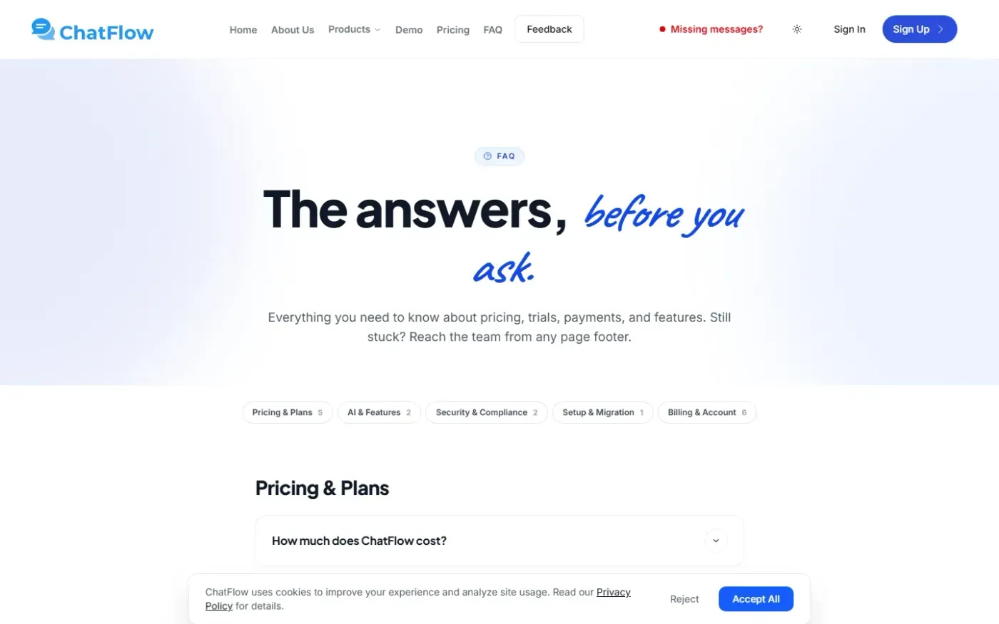 Chat-flow — Faq page