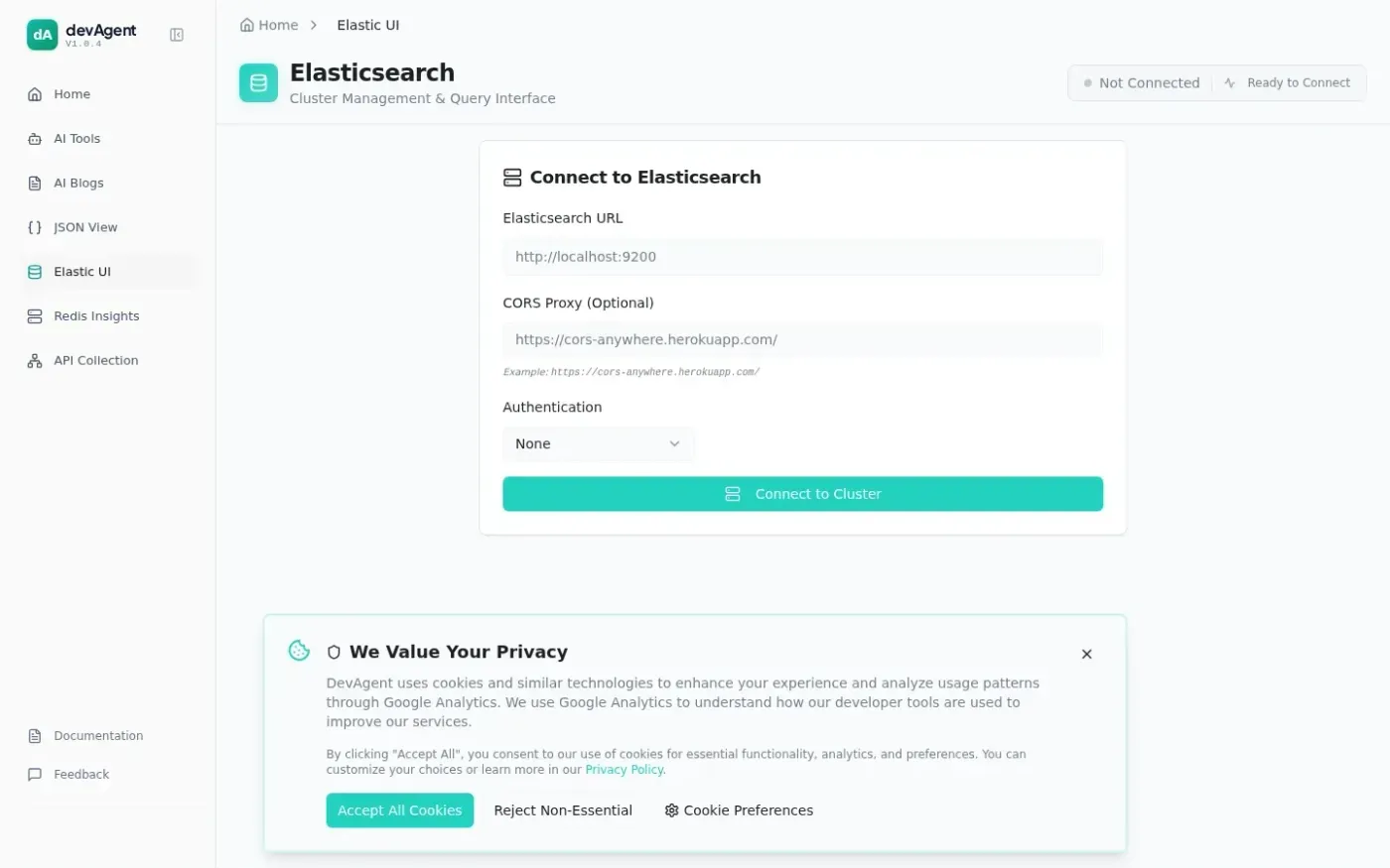 Devagent — Elastic ui page