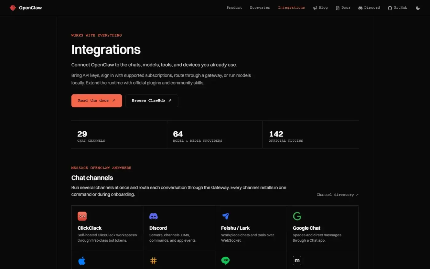 Molt — Integrations page