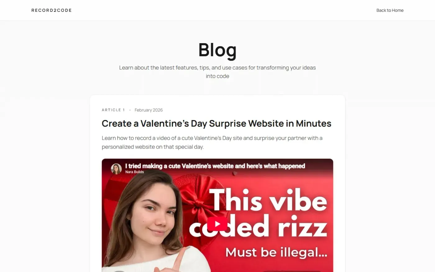 Record2code — Blog page