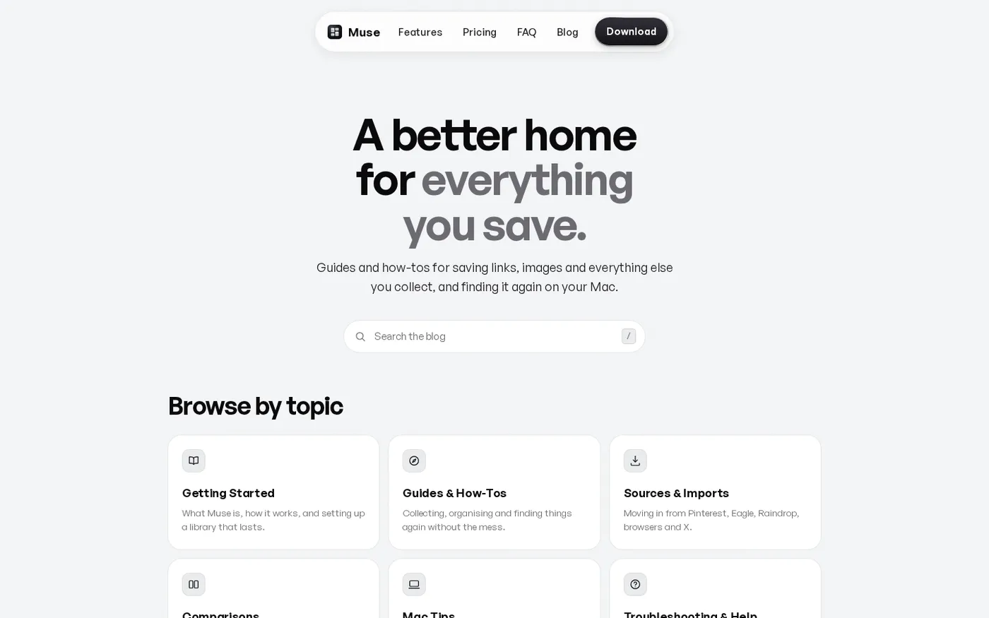 Muse — Al Visual Bookmark Manager for Mac — Muse page