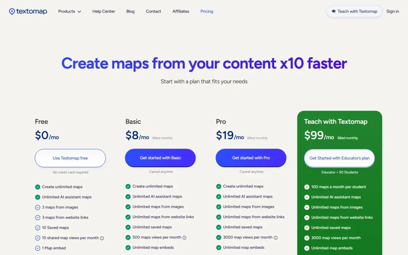 Textomap — Pricing page