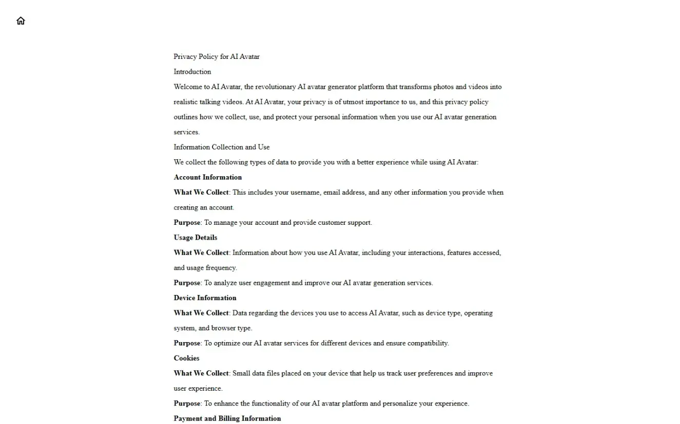 Ai-avatar — Privacy policy page