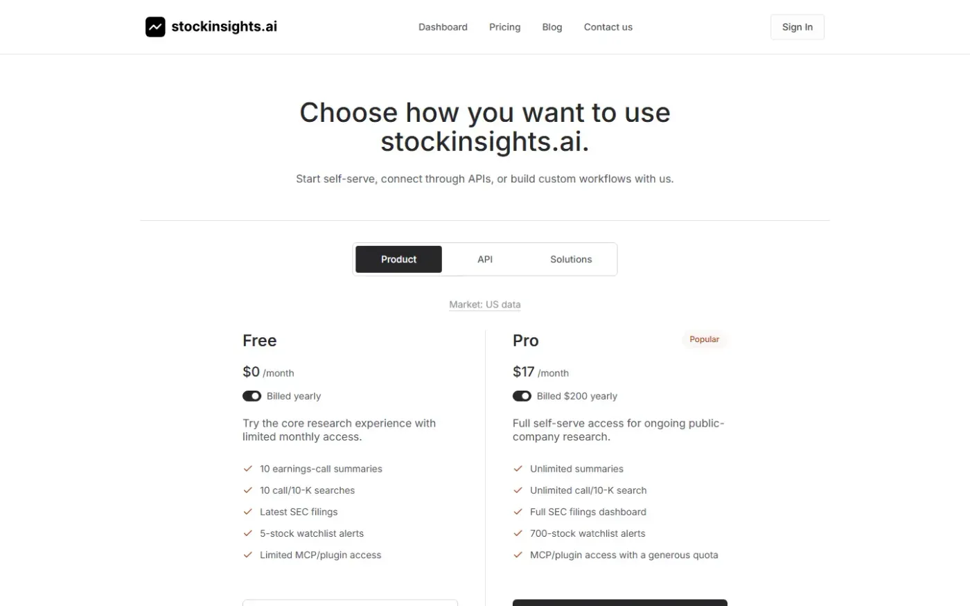Stockinsights — Pricing page