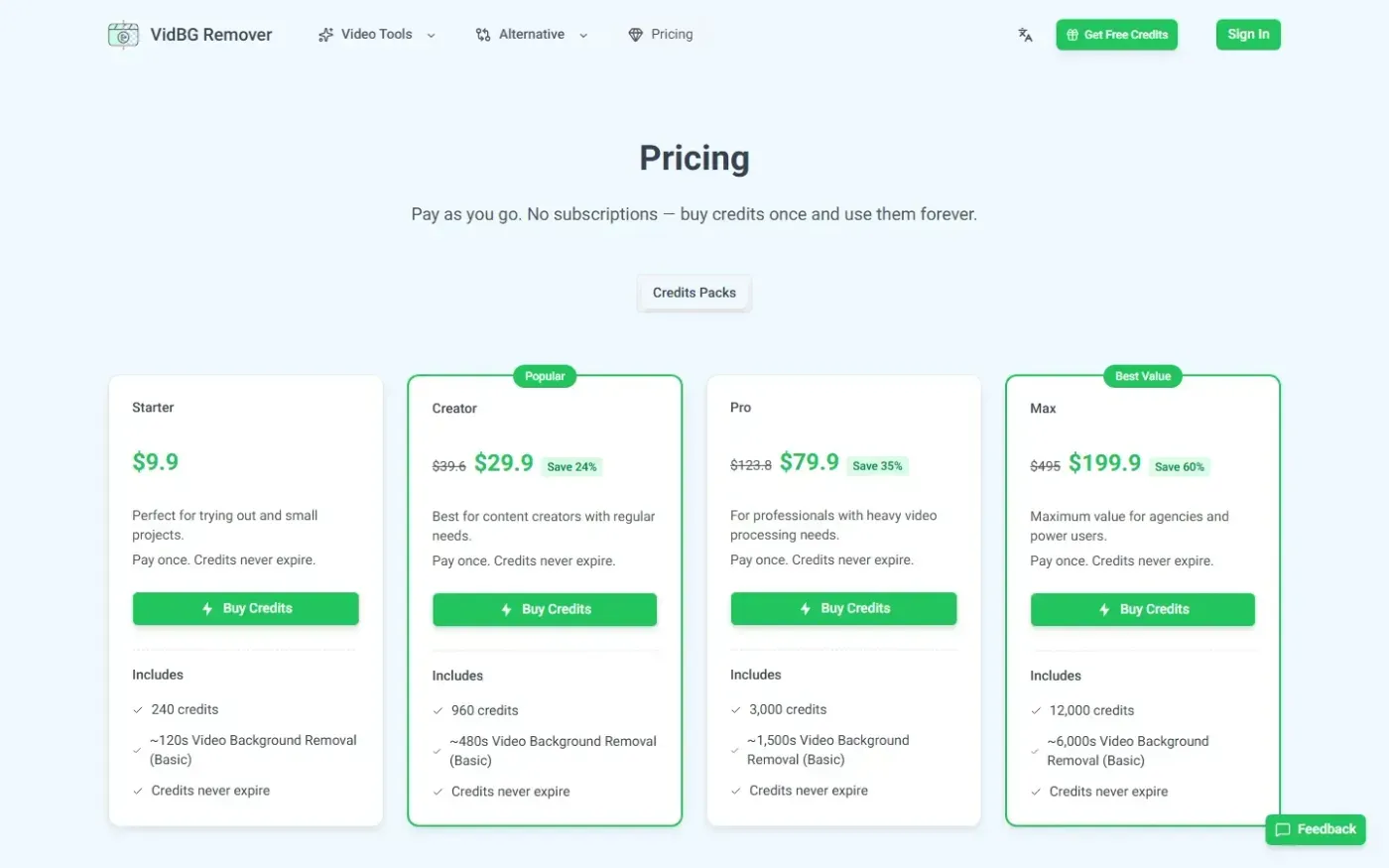 Vidbgremover — Pricing page