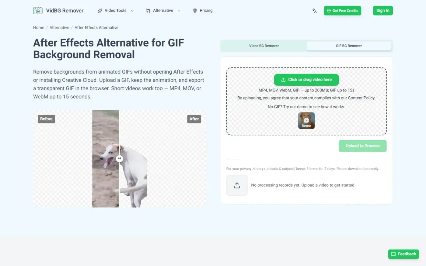 Vidbgremover — Alternative page