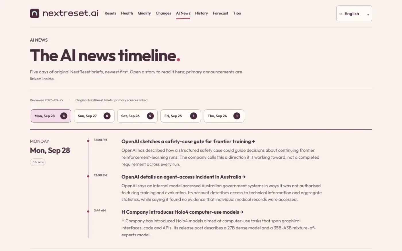 Nextreset — News page