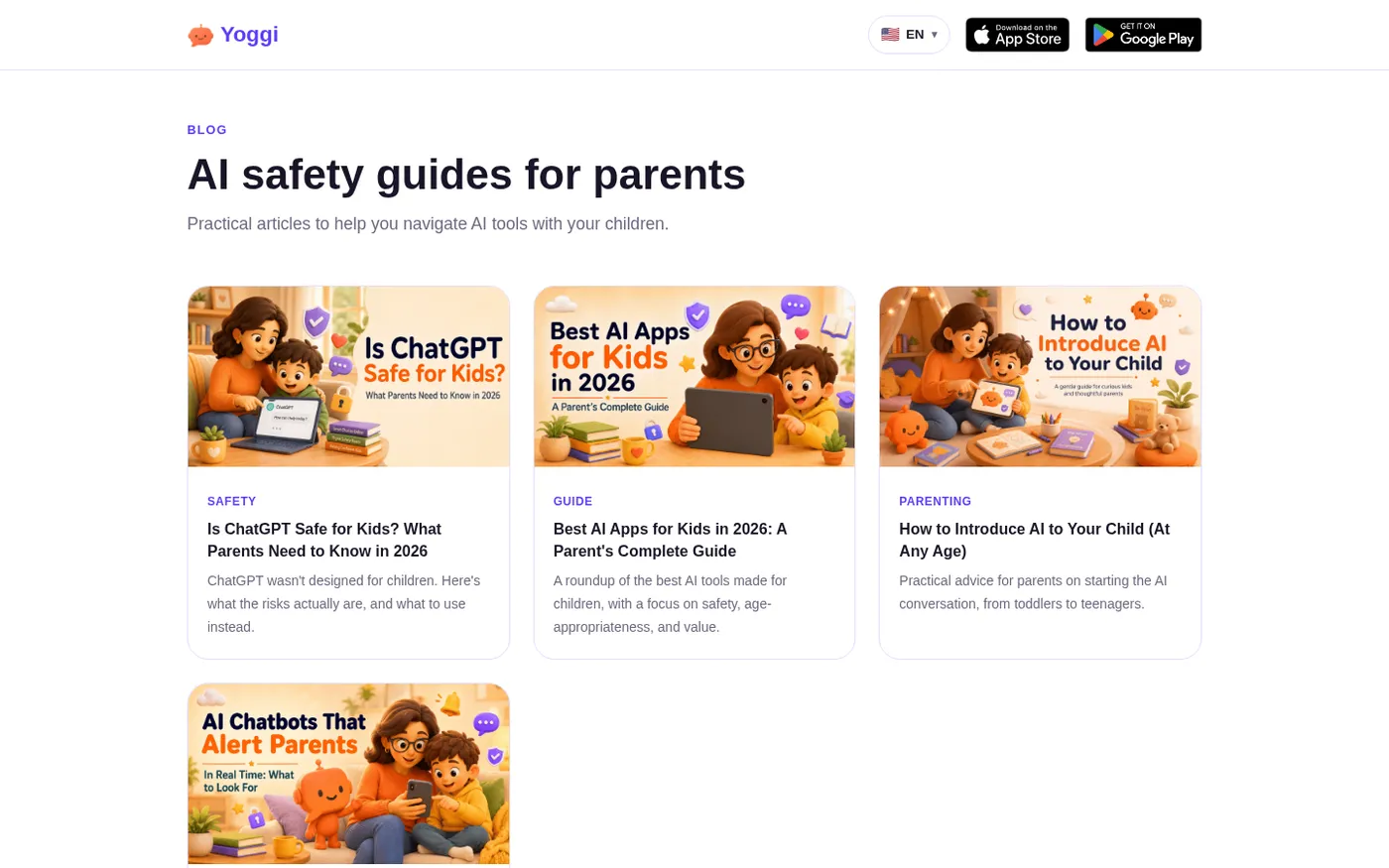 Yoggi — Safe AI chat for kids — Blog page