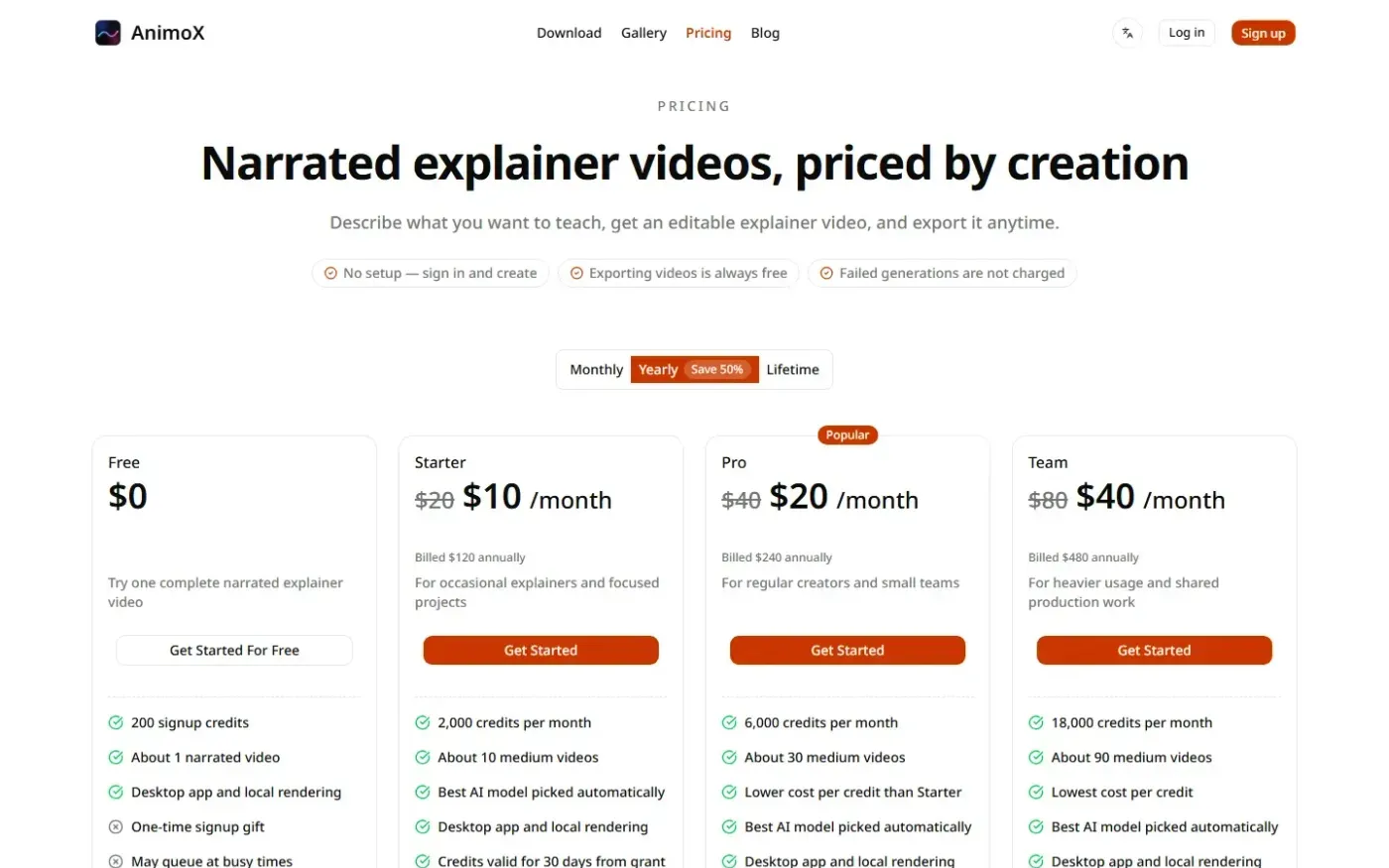 Animox — Pricing page