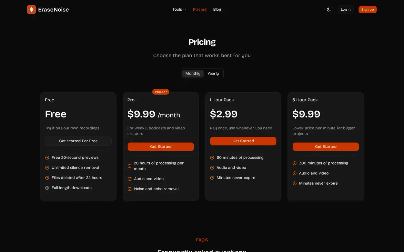 Erasenoise — Pricing page