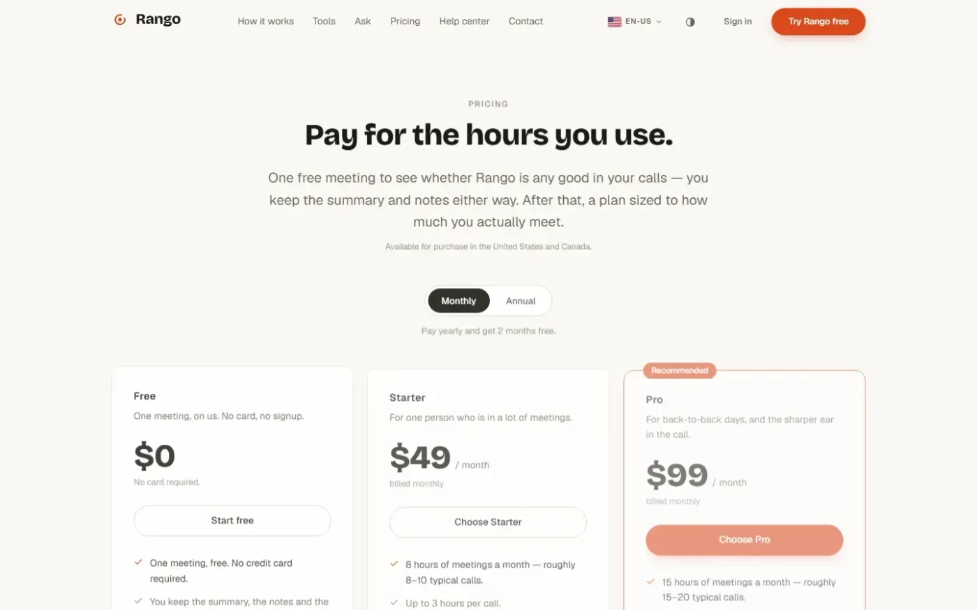 Heyrango — Pricing page