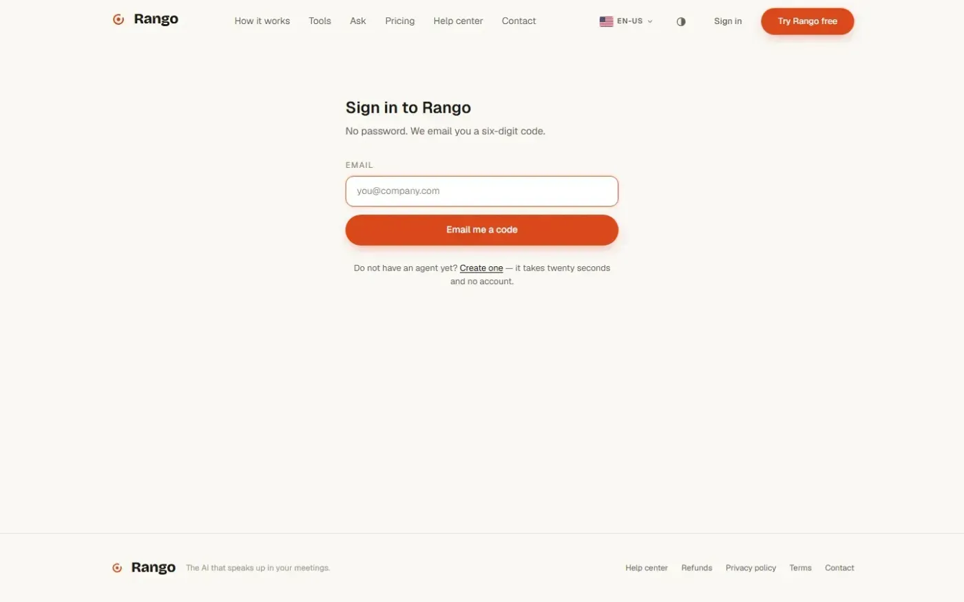 Heyrango — Sign in page