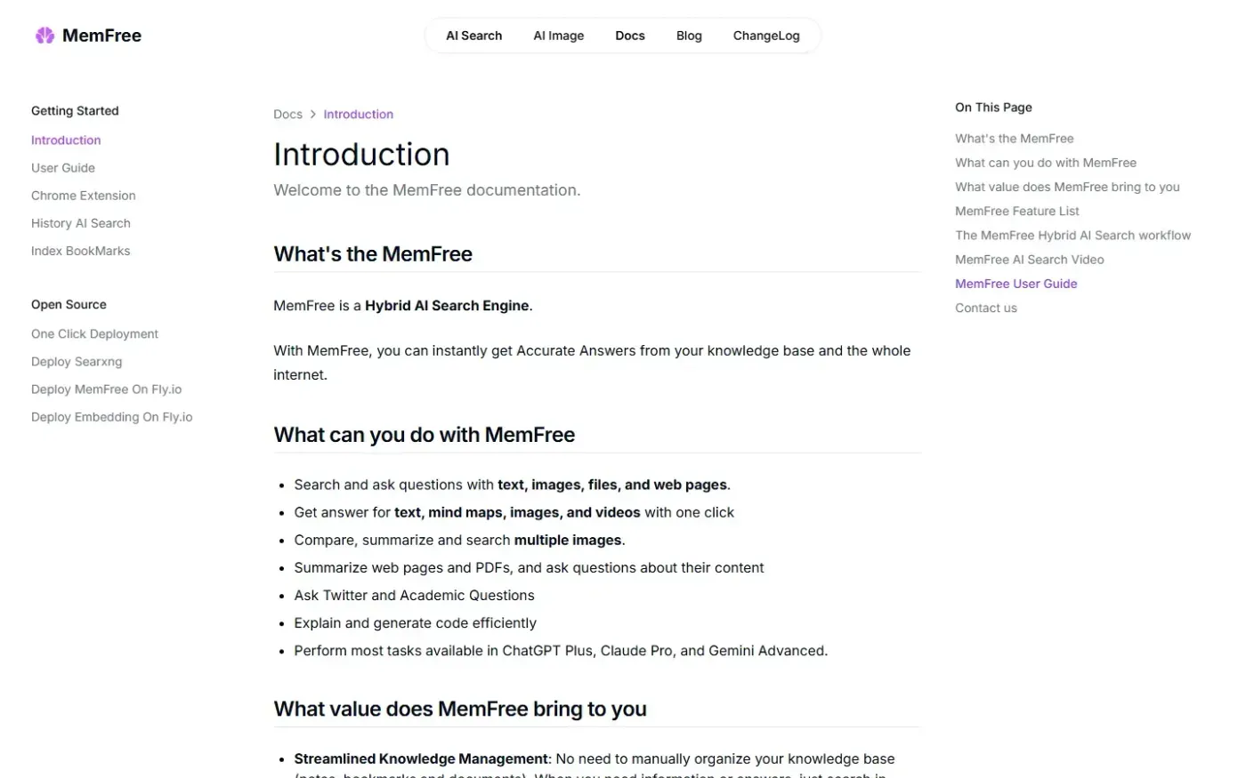 Memfree — Docs page