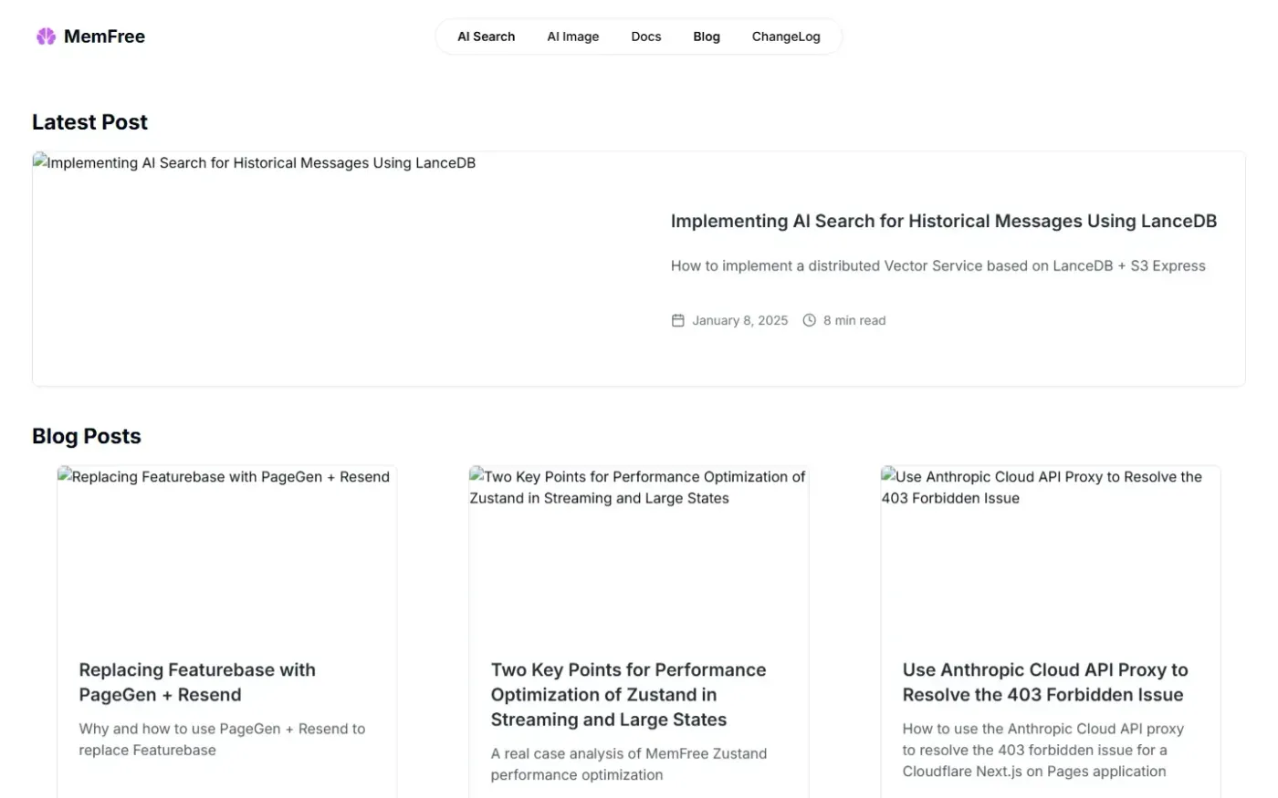 Memfree — Blog page