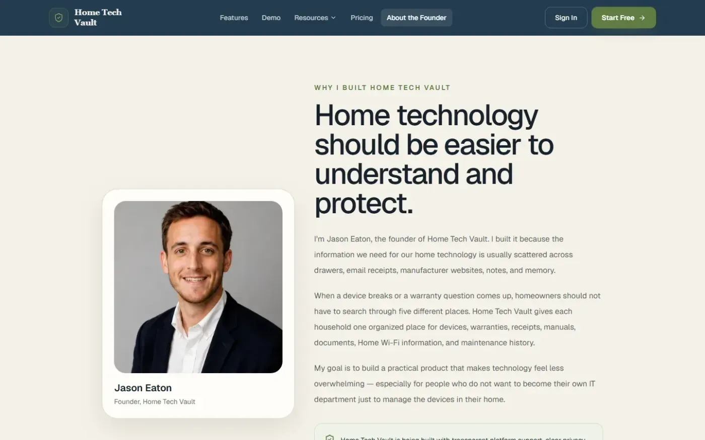 Home Tech Vault — Your home's technology finally has an operating system. — About page