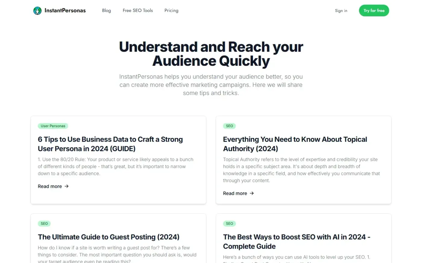 Instantpersonas — Blog page