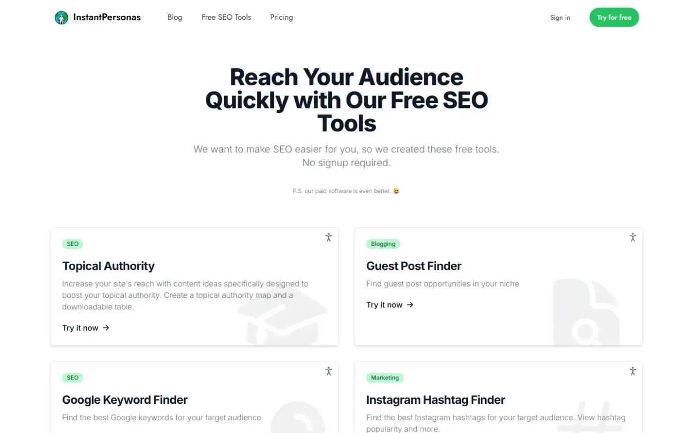 Instantpersonas — Tools page