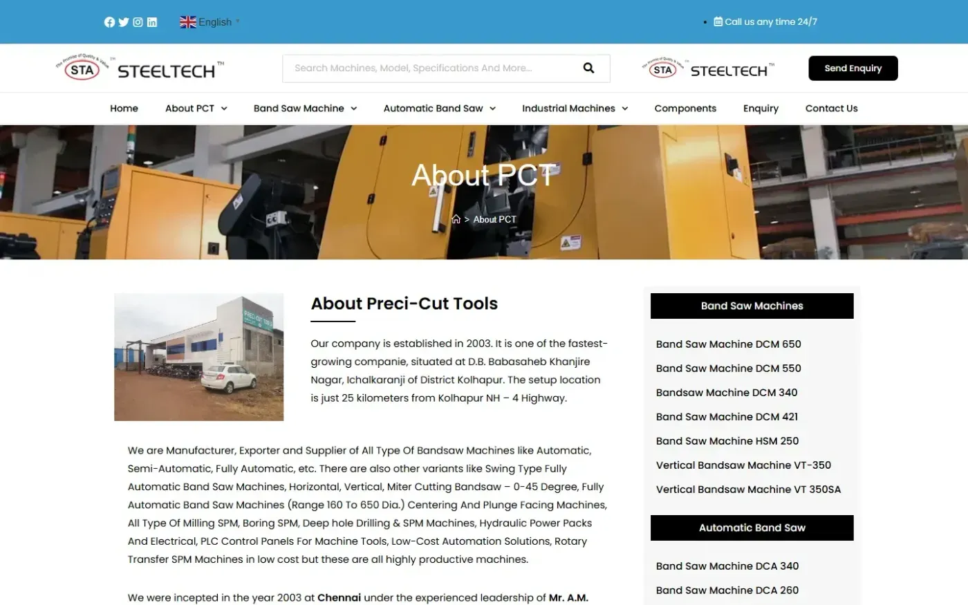Band Saw Machine Manufacturer India — Advanced Band Saw Machines for Modern Manufacturing. — About pct page
